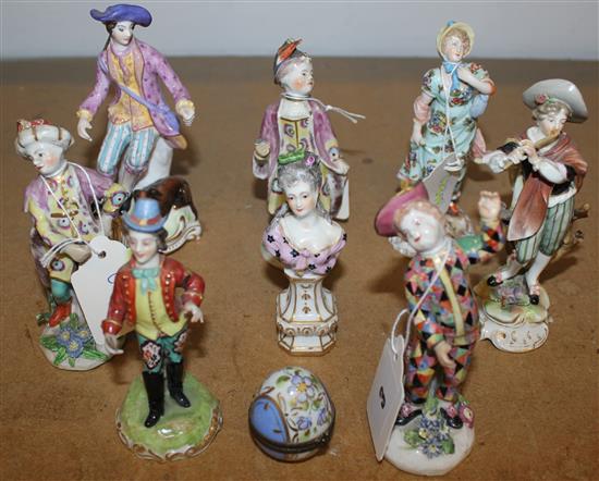 8 porcelain figures and a Limoge egg